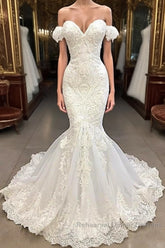 Amazing Long Mermaid Sweetheart Appliqued Lace Wedding Dresses with Sleeves